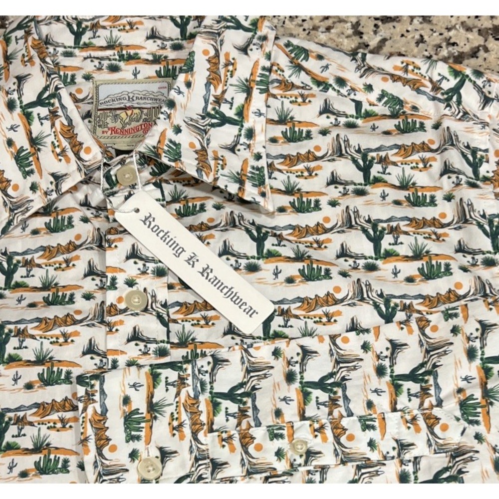 New Rocking K Ranchwear by Kennington Mens Cactus Desert Print Button Shirt XL